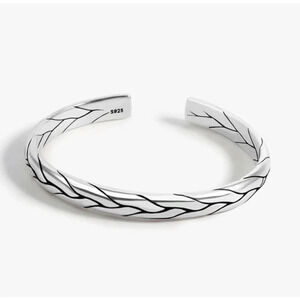 Silver and Black Leaf Pattern Cuff Bracelet